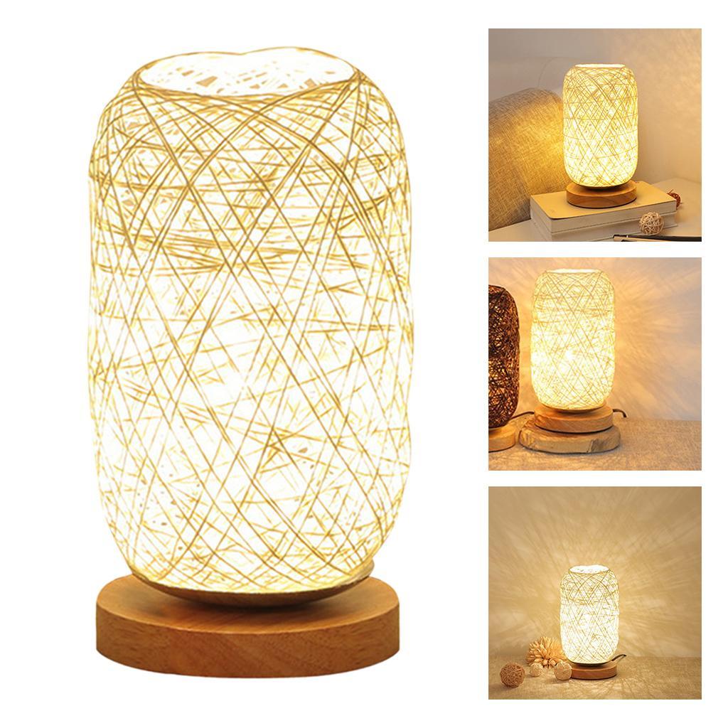 Table Lamps USB Wood Base LED Bedside Desk Lamps Nightlight Beige