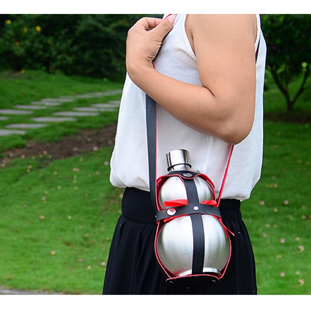 2X 304 Stainless Steel Wine Pot Liquor Gourd Hip Flask with Leather Belt