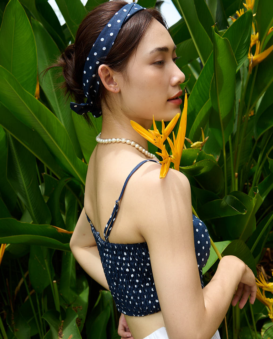 Áo Croptop Bratop Hai Dây Ngắn Hở Bụng Linen Vải Lanh Chấm Bi Hải Tinh Top208 thời trang thiết kế Hity