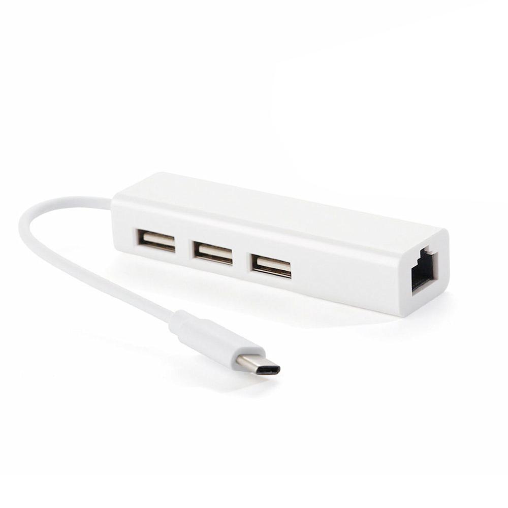 Bộ chuyển đổi USB 2.0 Type-C 3 cổng HUB Fast Ethernet RJ45 mở rộng thẻ mạng 100Mbps cho Macbook