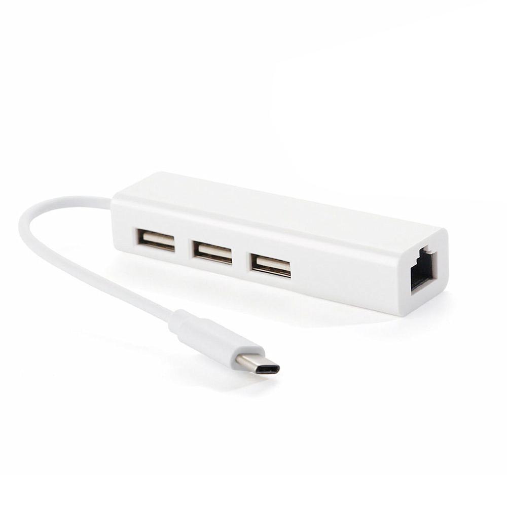 Bộ chuyển đổi USB 2.0 Type-C 3 cổng HUB Fast Ethernet RJ45  mở rộng thẻ mạng 100Mbps cho Macbook