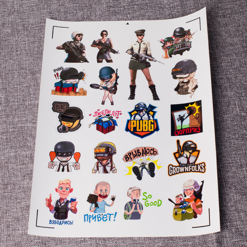 Bộ 60 Sticker Decal Dán Bằng Nhựa - Màu Đẹp Sắc Nét Chống Thấm Nước Phong Cách Chibi - Chủ Đề PUBG