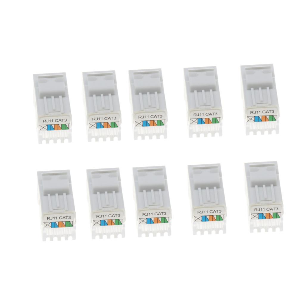 10 Chiếc CAT3 RJ11/12 Thông Tin Điện Thoại Âm Thanh Giọng Nói Móc Jack Mô Đun Trắng