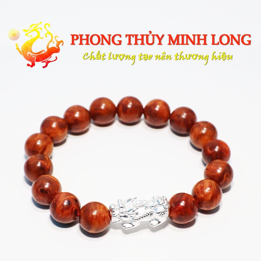 Vòng tay gỗ Nu Huyết Long mix Tỳ Hưu Bạc