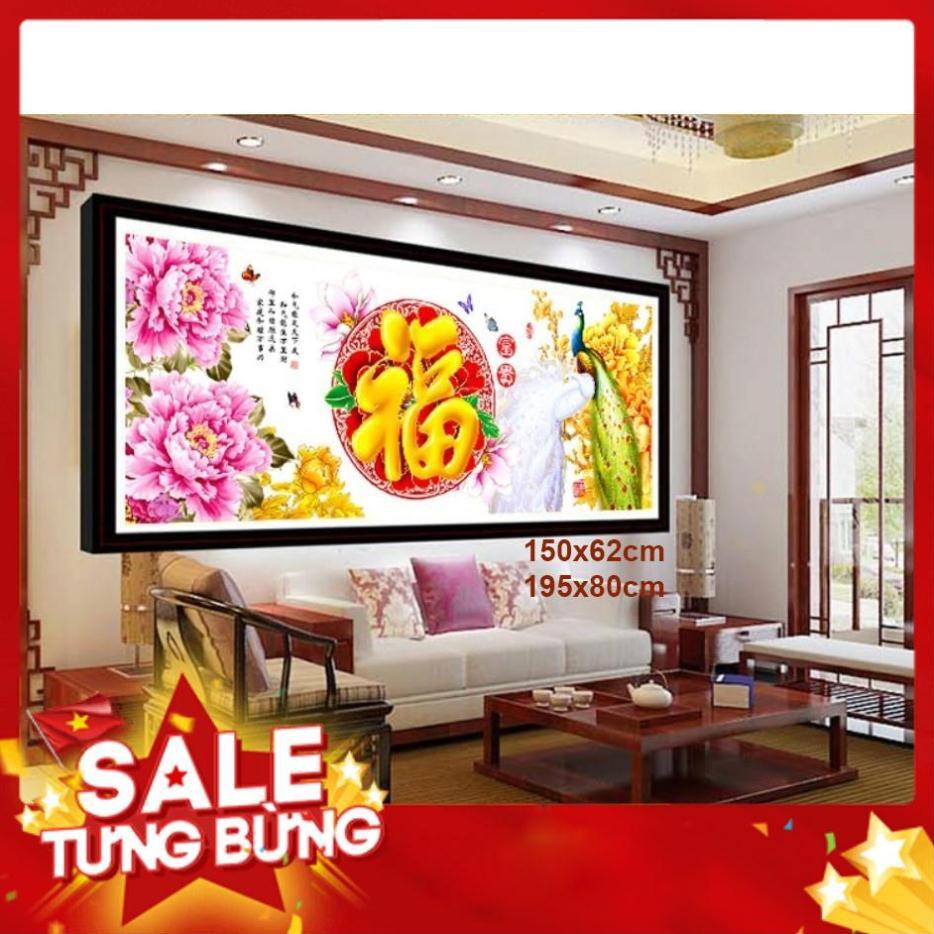 Tranh thêu chữ thập chim công ZG0769 150x62cm