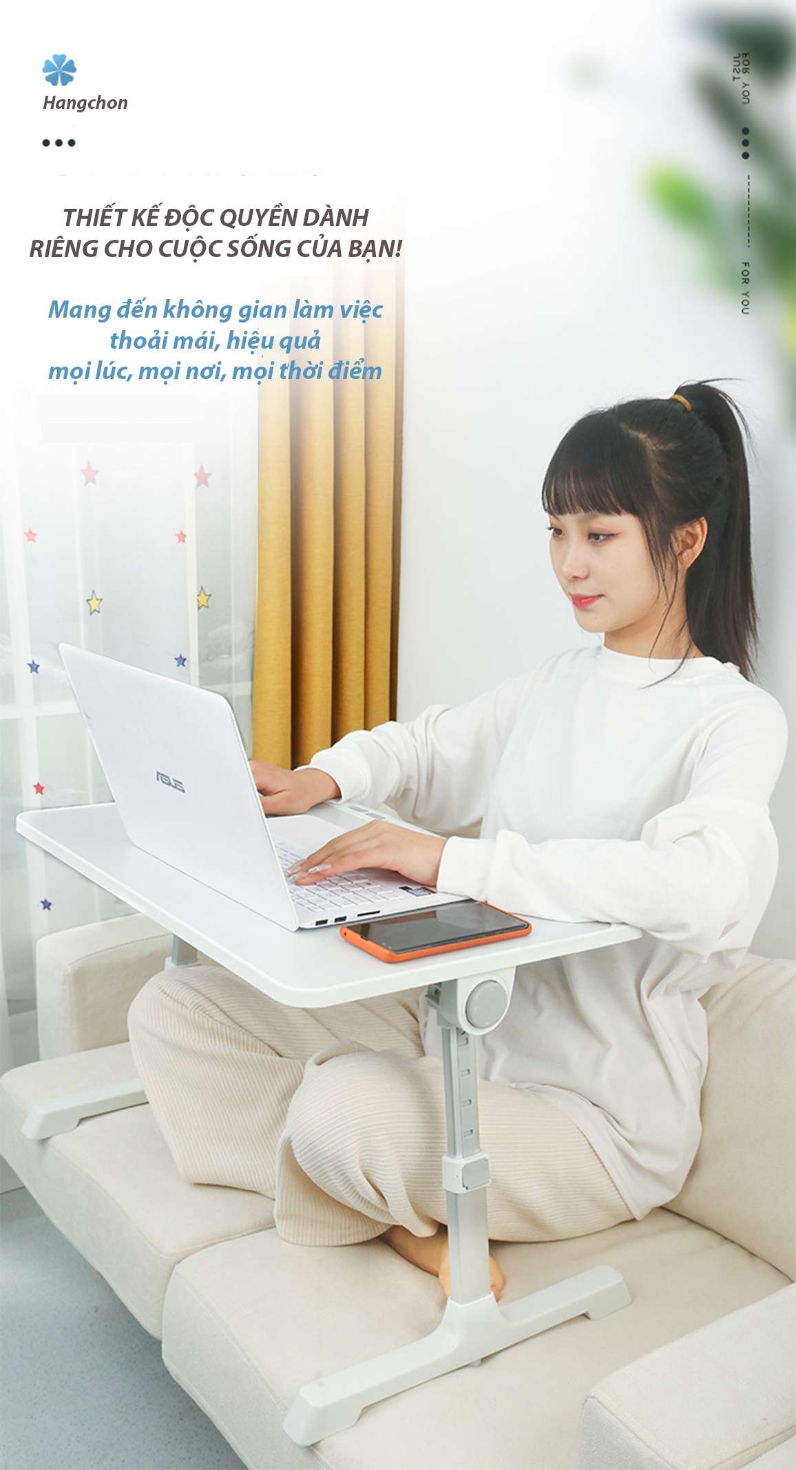 Bàn ngồi giường thông minh gấp gọn có ổ sạc