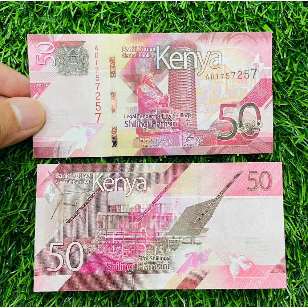 Tiền Kenya 50 Shillings, màu Đỏ Hồng, mới 100% UNC, tặng túi nilon bảo quản