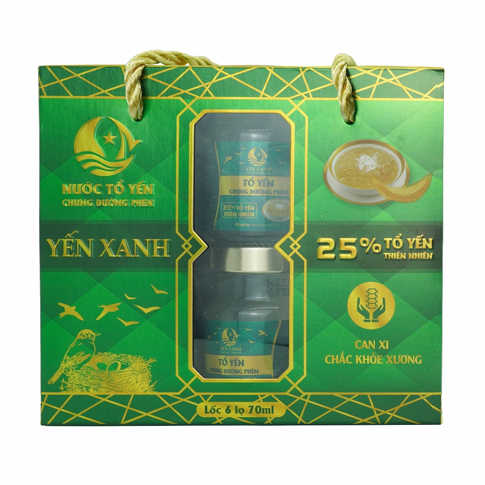 TỔ YẾN CHƯNG ĐƯỜNG PHÈN - YẾN XANH (25% TỔ YẾN) - LỐC 6 LỌ