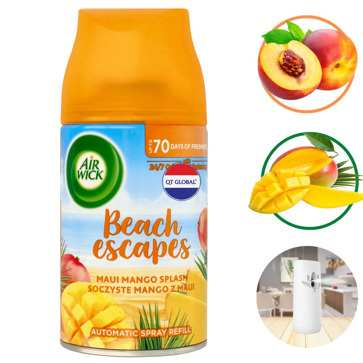 Bình xịt thơm phòng Air.Wick Maui Mango Splash 250ml QT0049 - Xoài Hawaii, gió biển