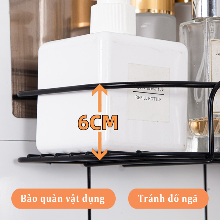 Kệ dán góc tường tam giác đựng đồ nhà tắm, nhà bếp kim loại