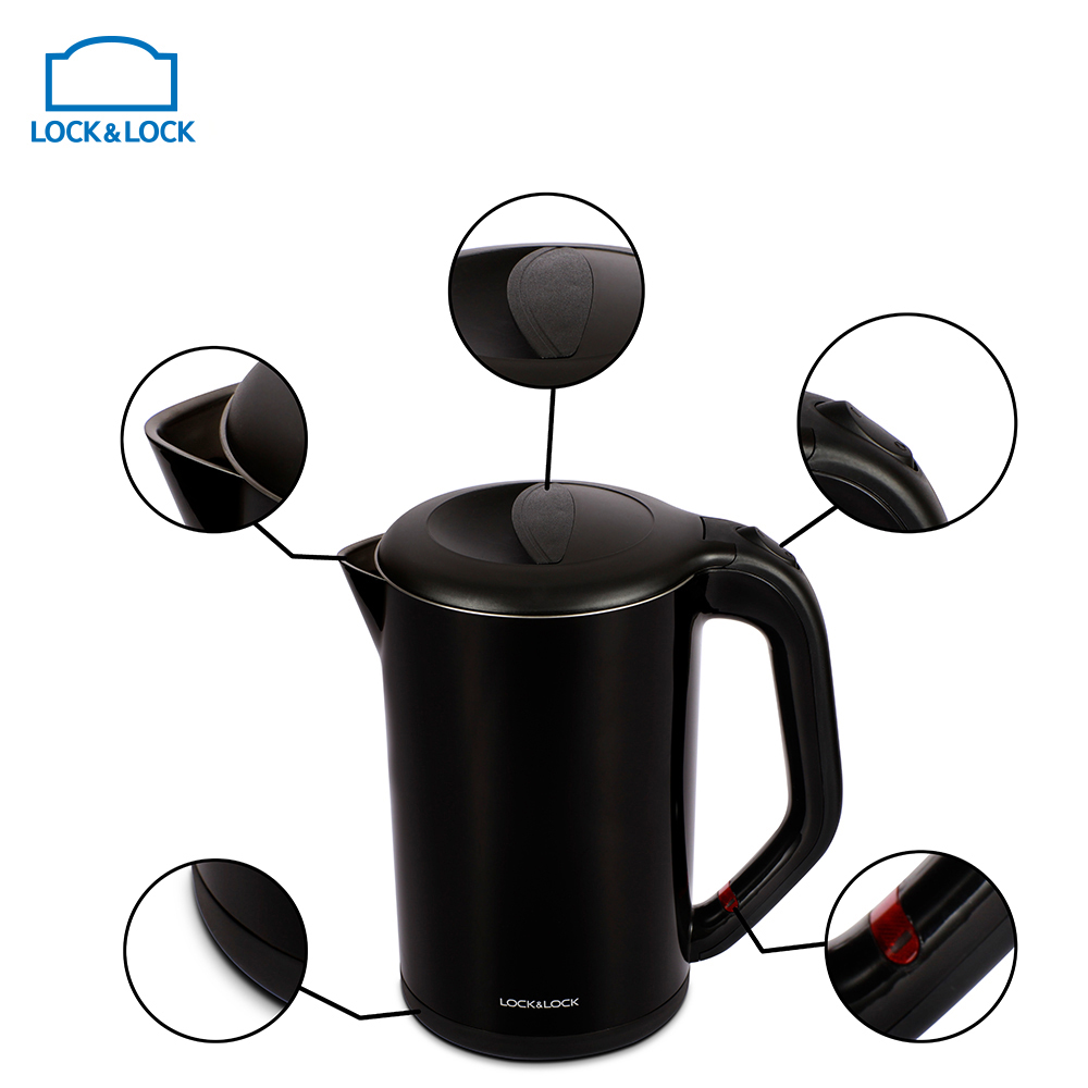 Bình Đun Siêu Tốc 2 Lớp Lock&Lock EJK738BLK - Hàng Chính Hãng