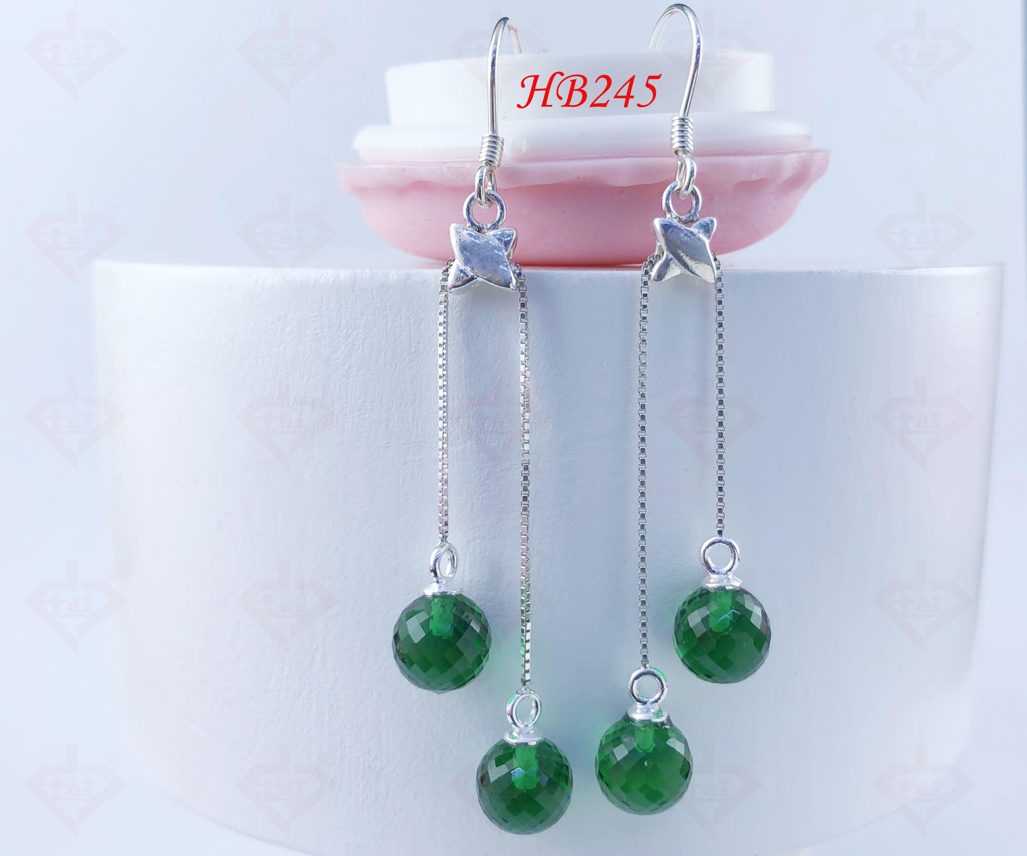 Bông Tai Dây Đôi Đá Châu Giác Bạc Cao Cấp 925