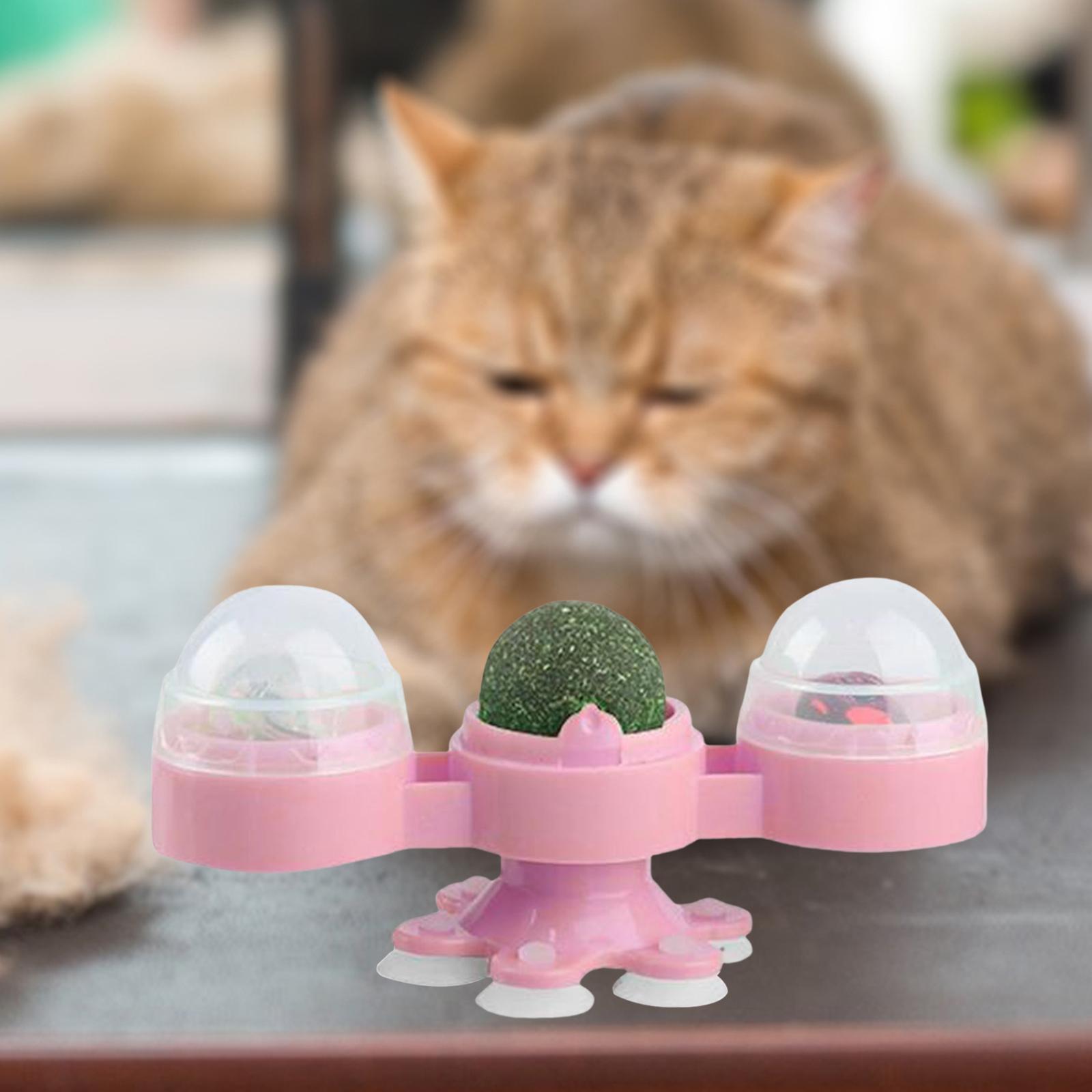 Rotating Windmill Cat Toy with Catnip Ball Lights Ball Windmill Catnip Toy Pink