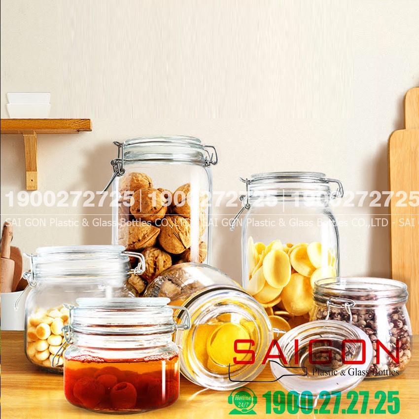 Hũ Thủy Tinh Gia Vị - Hũ Nắp Gài Gọng Thép Đa Dung Tích và Hình Dáng