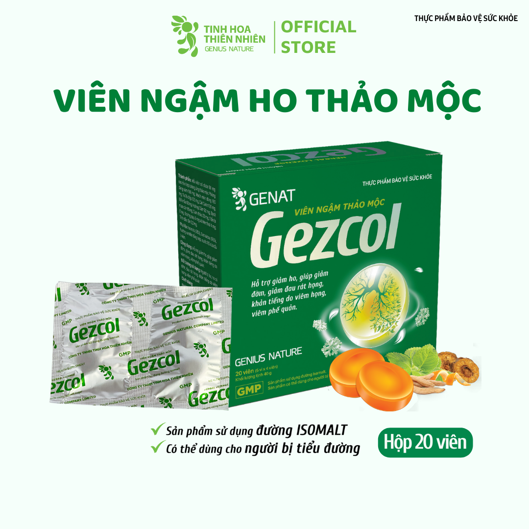 Viên ngậm thảo mộc Gezcol Hỗ trợ giảm ho, giảm đờm, giảm đau rát họng, khản tiếng - Genat