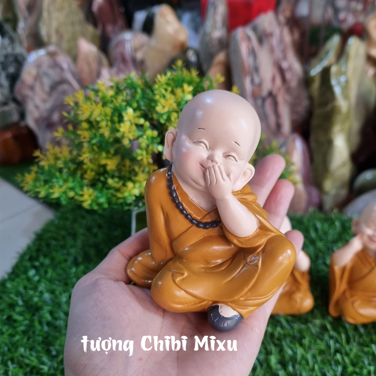 Bộ 04 tượng Tứ Không mẫu áo nâu size 10cm - tặng kèm 10 xu vàng mini may mắn