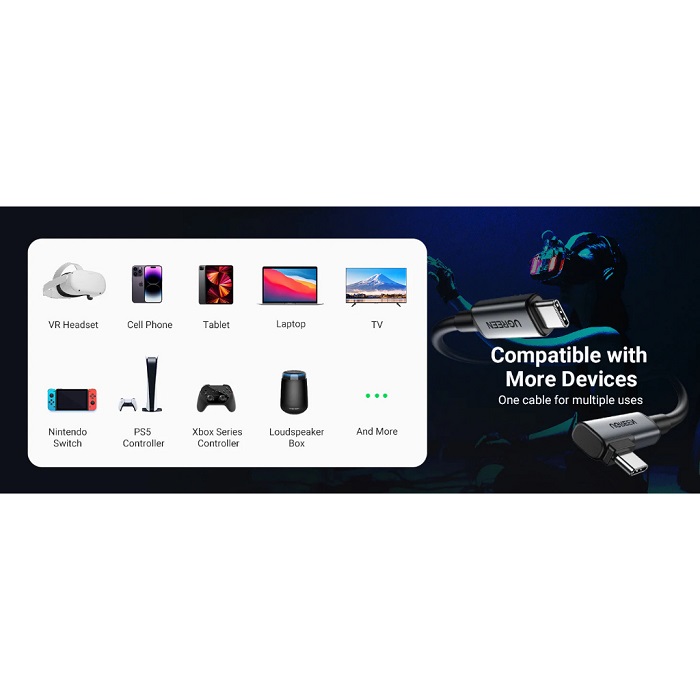 Cáp USB Type-C to Type-C bẻ góc 90 độ dài 5M tốc độ 5Gbps Ugreen 90629 hàng chính hãng