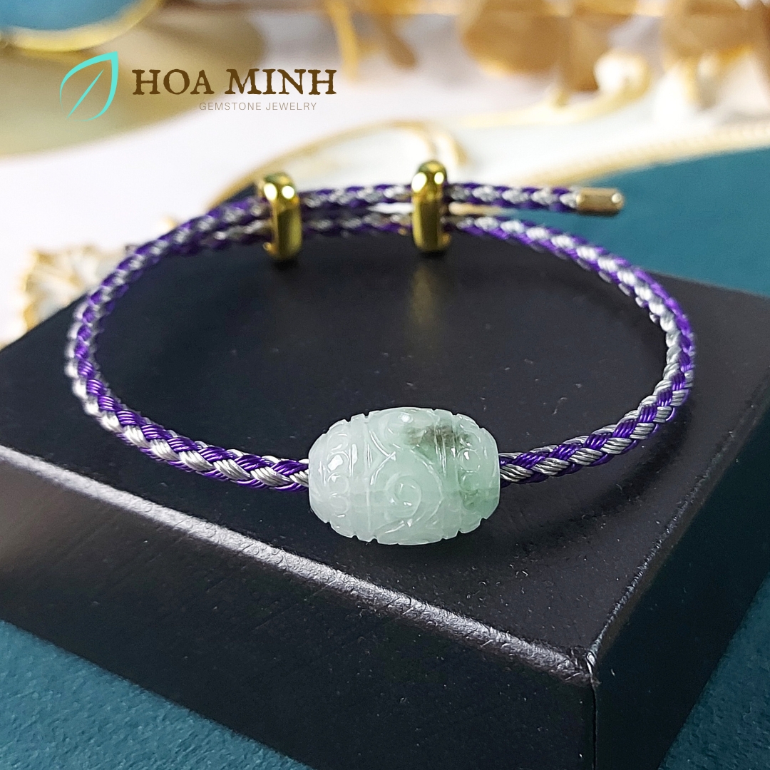 Vòng dây cáp phối lu thống Cẩm Thạch hoa bay chạm vân mây size 12x17mm phong thủy may mắn