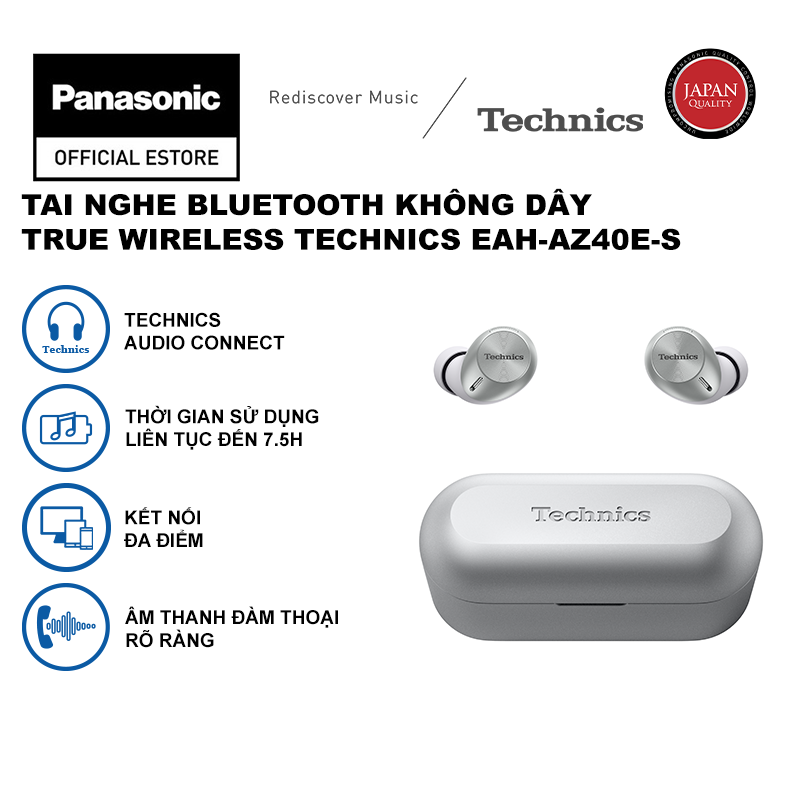 Tai nghe Panasonic Bluetooth Không dây True Wireless Technics EAH-AZ40E-S - Màu bạc - Hàng chính hãng