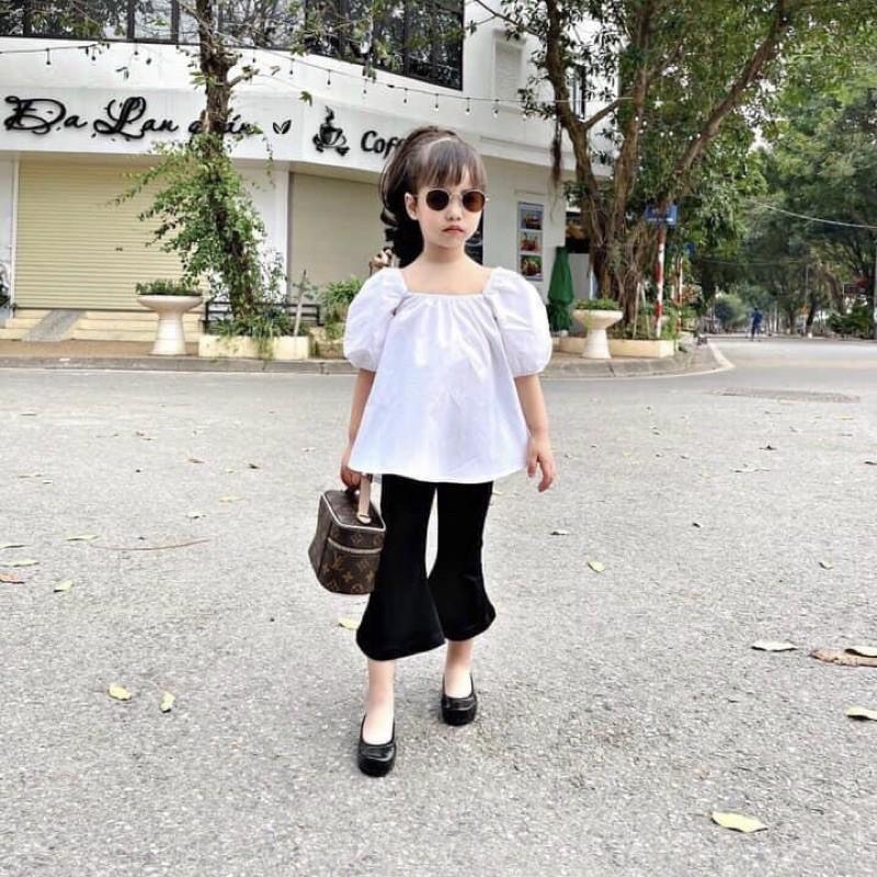 Sét áo trễ vai quần ống loe cho bé gái