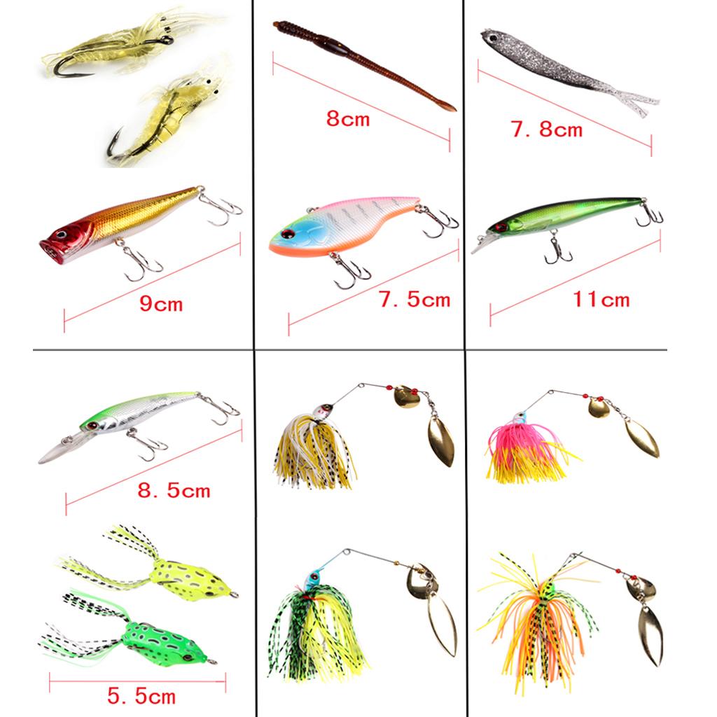 22pcs Fishing Lures Kit Soft Hard Baits Bass Popper Shrimp Minnow VIB Bait with Box for Freshwater Saltwater