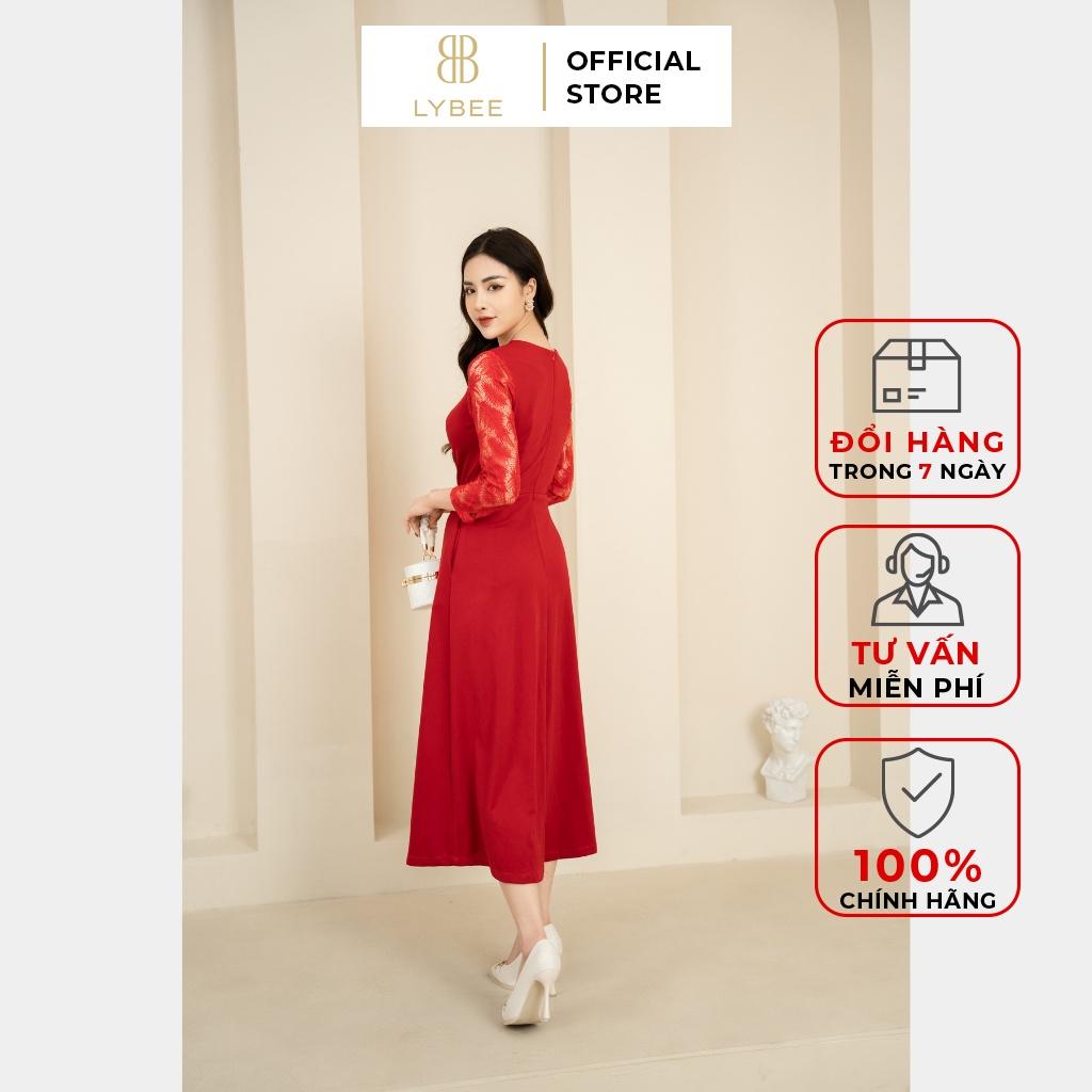 Đầm trung niên thiết kế LYBEE chất Umi co giãn phối ren sang trọng quà tặng ý nghĩa cho mẹ LV720