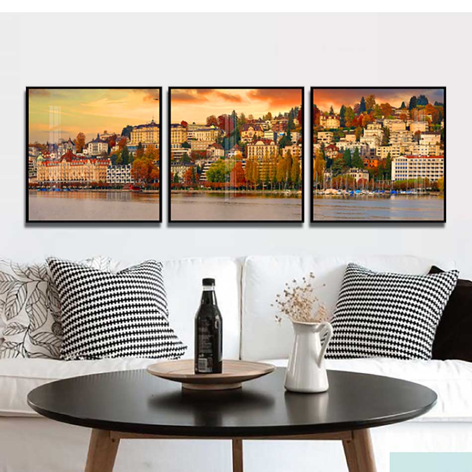 Tranh canvas treo tường Decor thành phố cách điệu thành phố bên sông hiện đại - DC120
