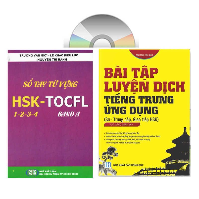 Sách-Combo 2 sách Sổ tay từ vựng HSK1-2-3-4 và TOCFL band A +Bài tập luyện dịch tiếng Trung ứng dụng (Sơ -Trung cấp, Giao tiếp HSK có mp3 nghe, có đáp án)+DVD tài liệu