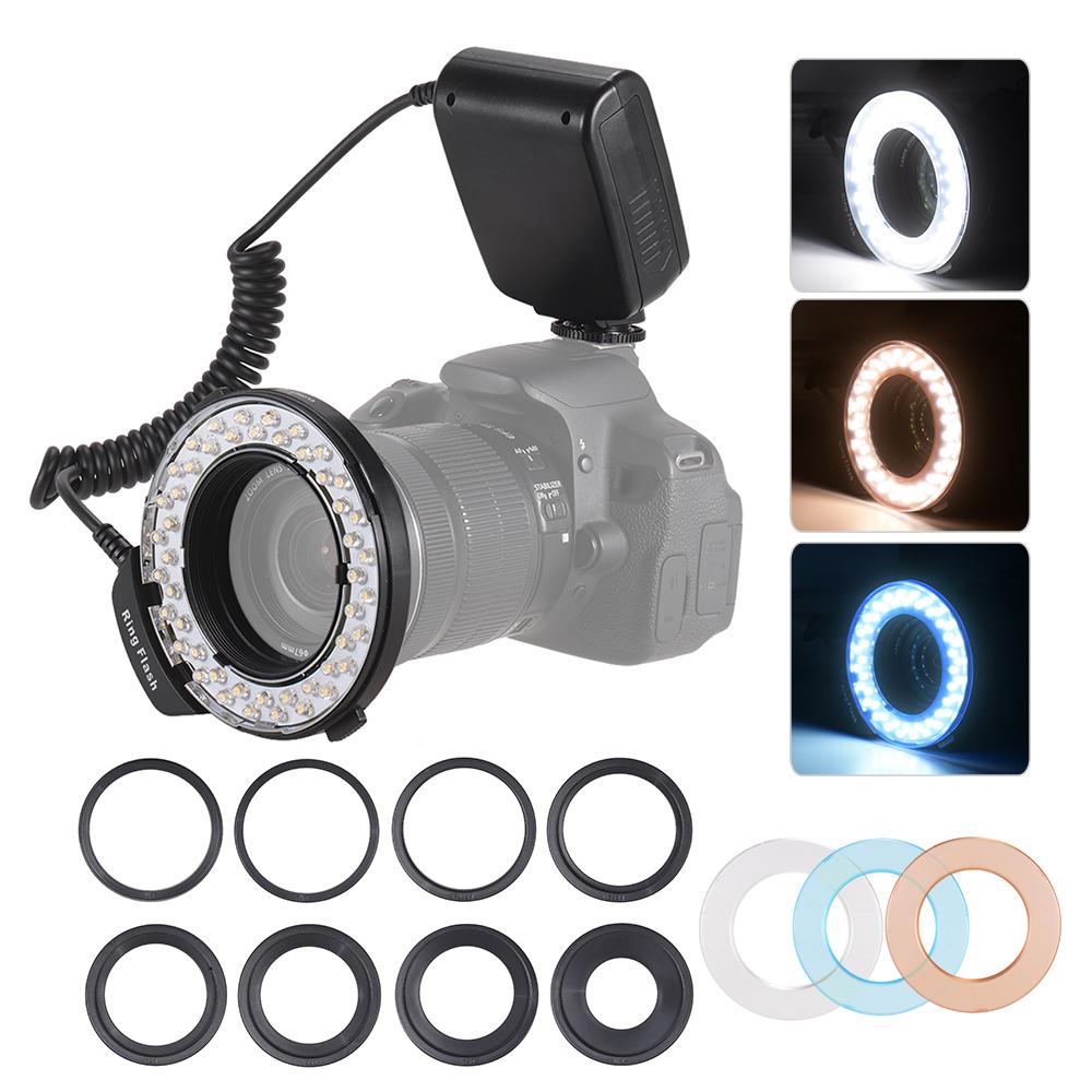 Đèn LED vòng HD-130 Macro màn hình LCD 3000-15000K điều khiển nguồn GN46 với 3 bộ khuếch tán flash 8 vòng điều hợp