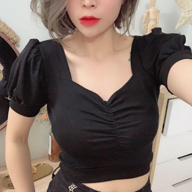 Áo Croptop Tay Bồng, Co Giãn 4 Chiều.