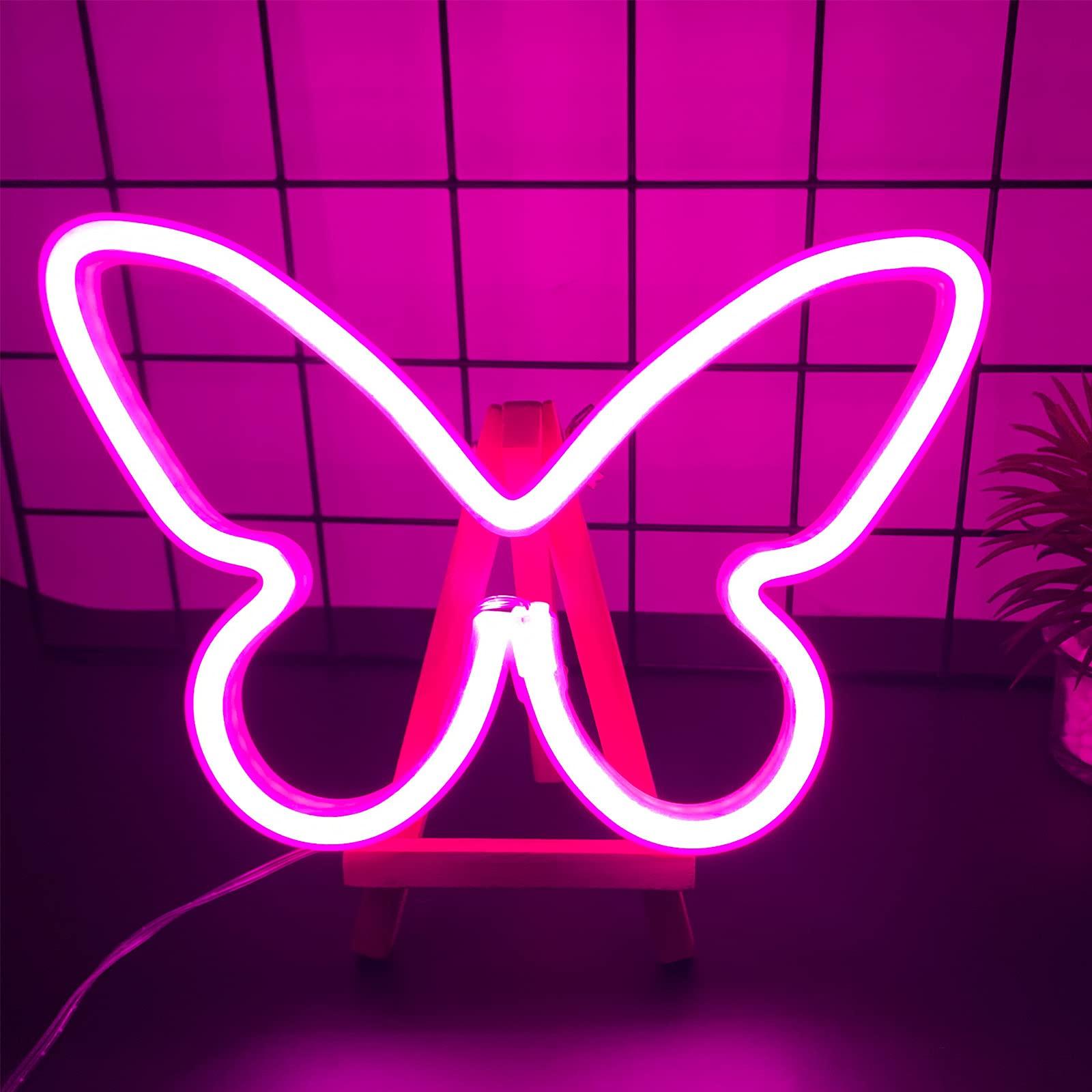 Rosa Butterfly neon Butterfly Butterfly Neon Dấu hiệu USB / Pin Đèn đêm Đèn tường Quà tặng tốt nhất cho đám cưới Lễ kỷ niệm trang trí tường sinh nhật Bữa tiệc cắm trại Phòng khách phòng khách