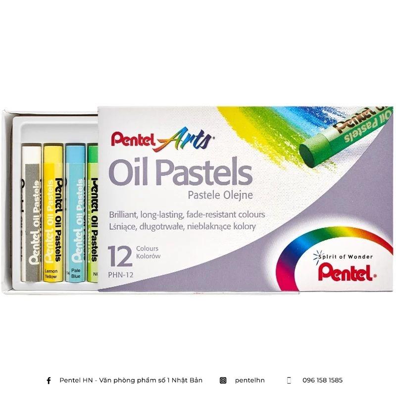 Sáp Màu Dầu Pentel Oil Pastel 12 màu PHN-12 | Màu Sắc Tươi Sáng | An Toàn Không Độc Hại