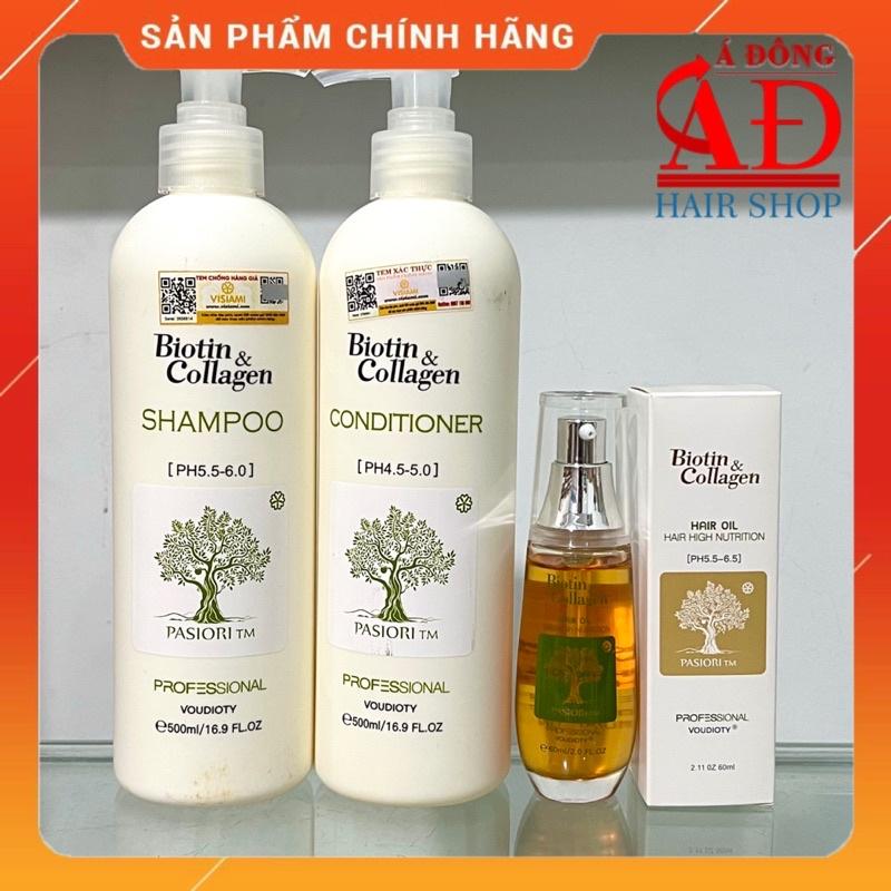 Cặp dầu gội xả Biotin &amp; Collagen Pasiori trắng phục hồi kích thích mọc tóc của Ý + Tặng tinh dầu 50ml