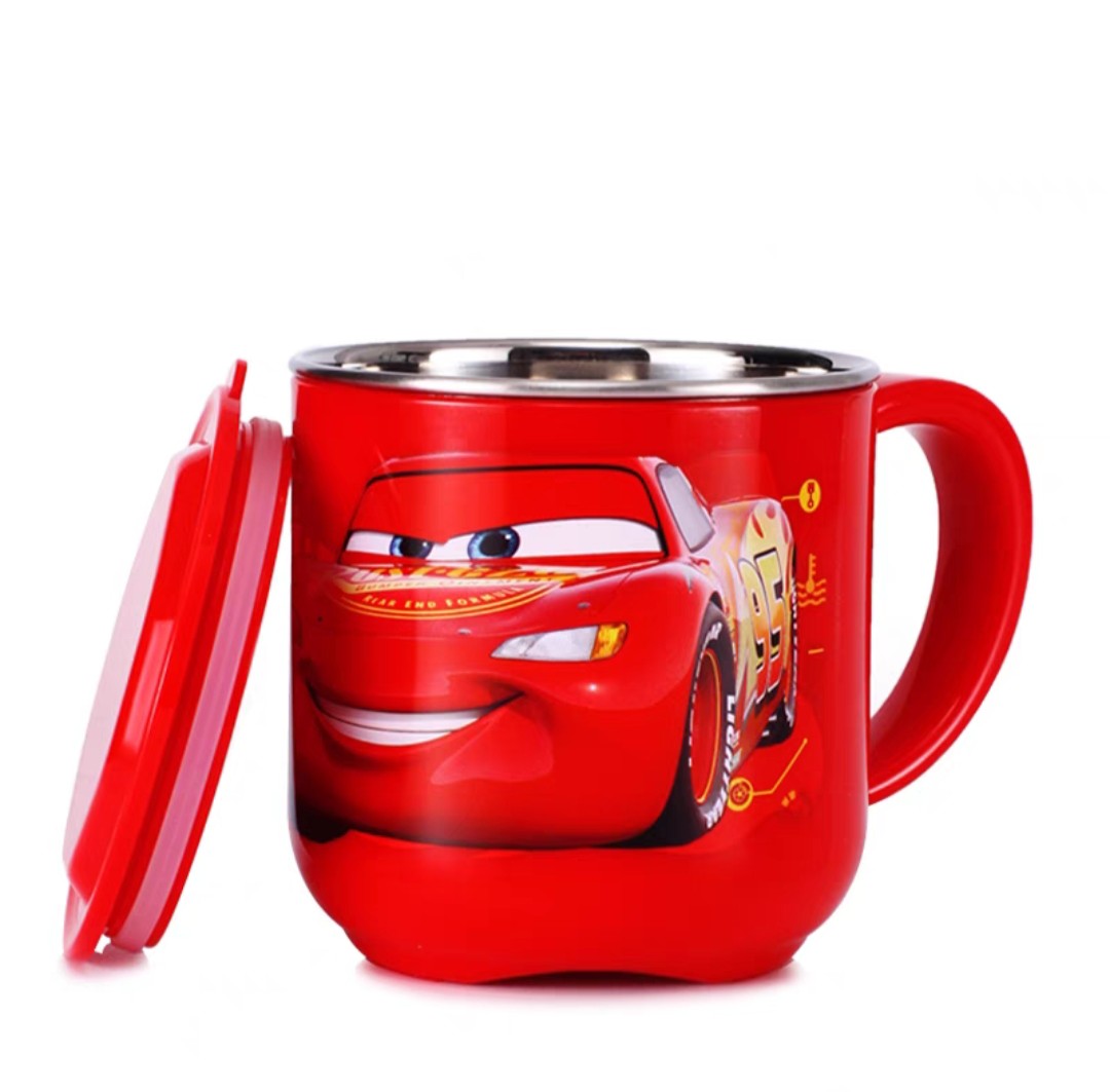 Ly cốc giữ nhiệt Disney in hình xe đua Car Mcqueen có nắp và quai cầm cho bé - 260ml