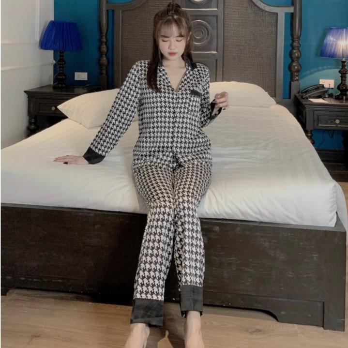 Đồ bộ nữ pijama tay dài quần dài nhiều màu họa tiết caro dễ thương Ulzzang Hot Trend