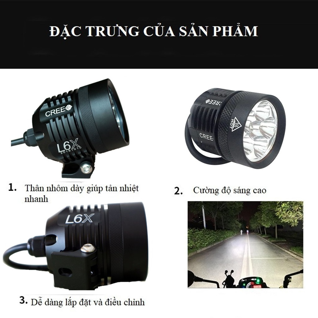 Đèn trợ sáng đi phượt cho xe máy sử dụng chip Cree Led sáng gấp 3 lần bóng đèn Haloge chiếu cực xa không gây chói mắt