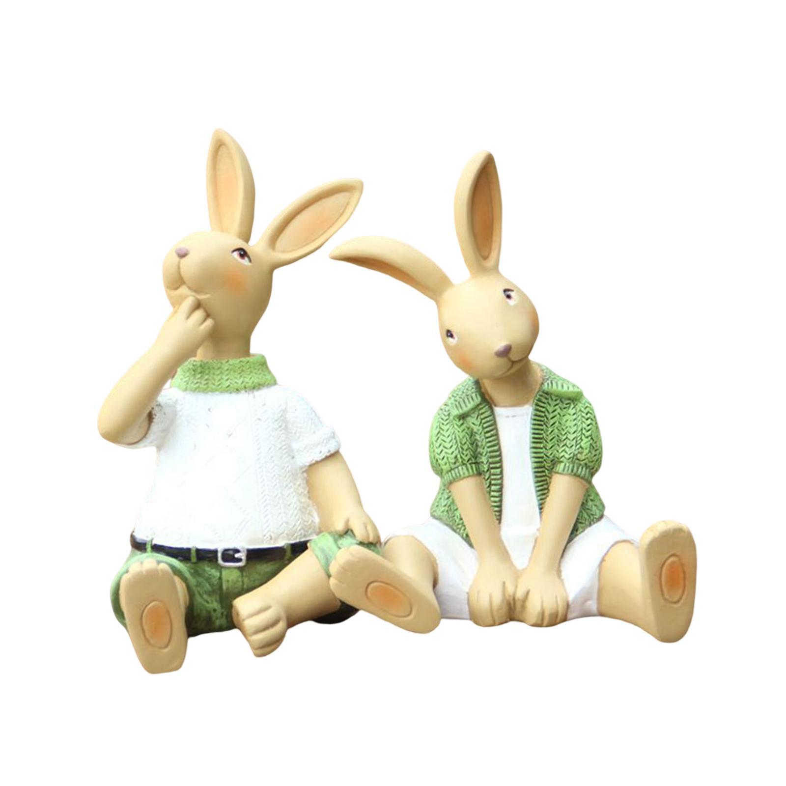 Easter Garden Statues Rabbit Resin Handmade for Home Tabletop Centerpiece