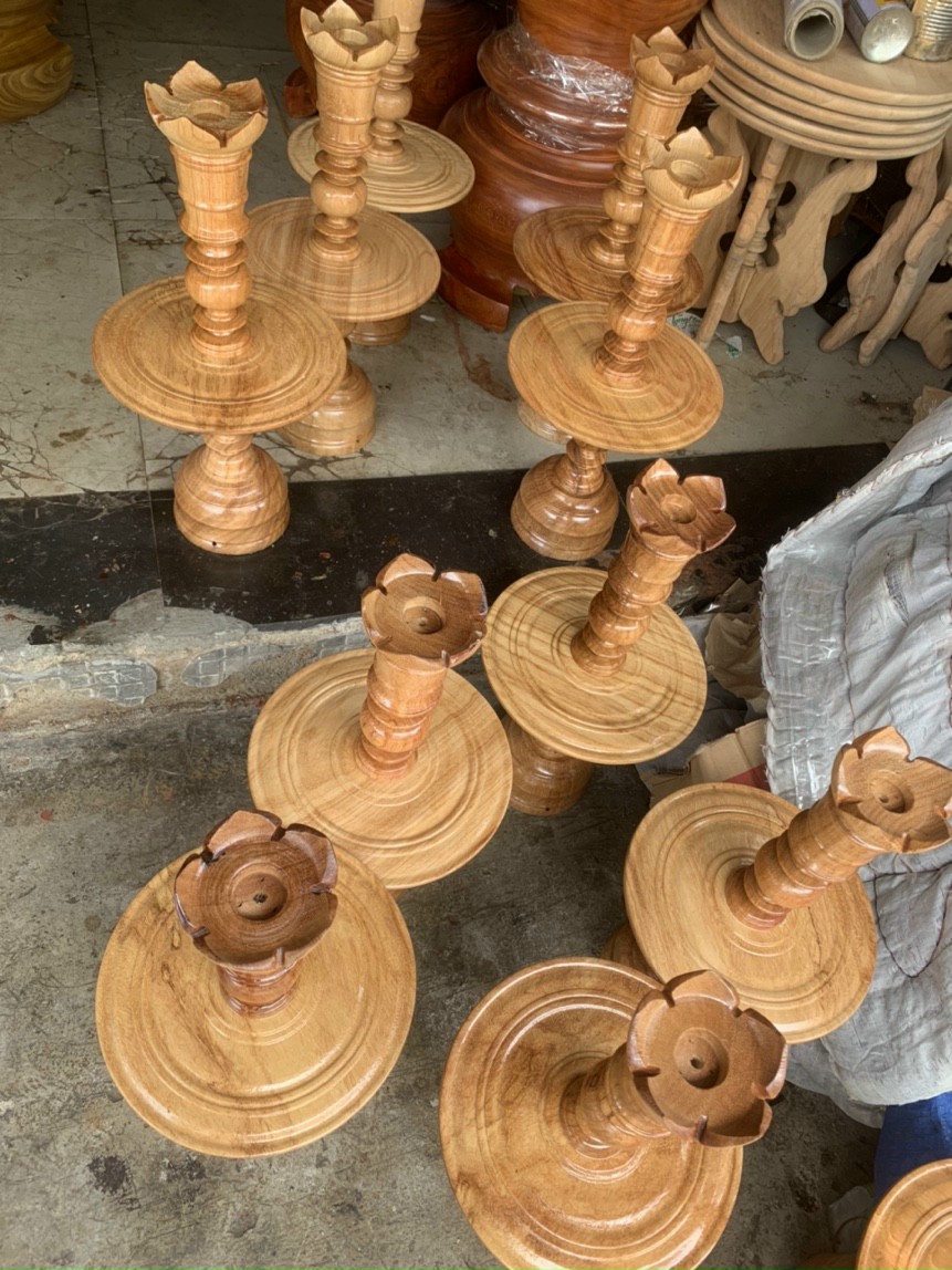 Cặp chân đèn cầy gỗ gõ,cặp chân đèn nến tự nhiên cao 70 cm