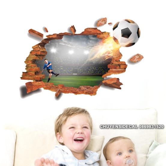 Decal trang trí tường - Họa Tiết Gạch 3D Bóng Đá