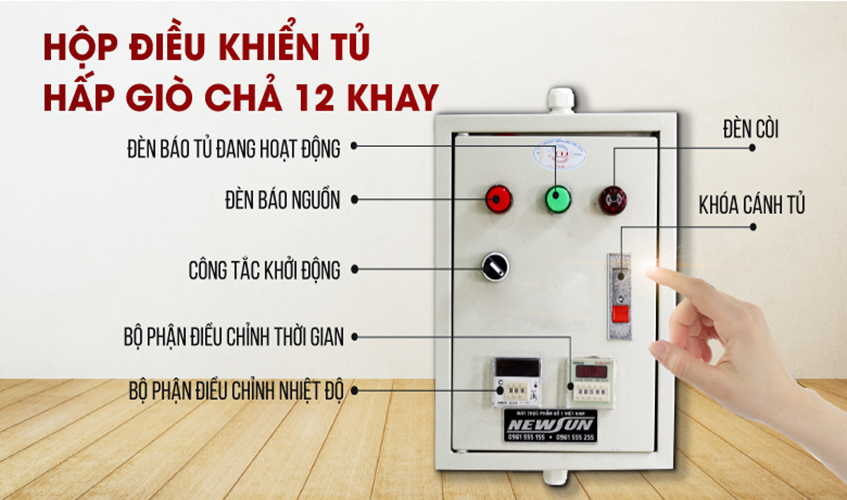 Tủ Hấp Giò Chả, Thực Phẩm 72 Kg Bằng Điện Gas 12 Khay NEWSUN, Năng Suất Cao - Hàng Chính Hãng