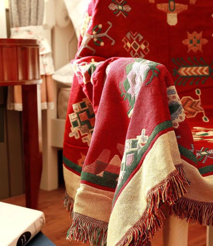 Khăn phủ Sofa, Thảm thổ cẩm vintage trang trí, Thảm phòng khách kích thước 1m8x2m3