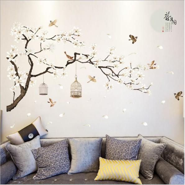 Decal trang trí tường - Cành Đào Trắng tao nhã