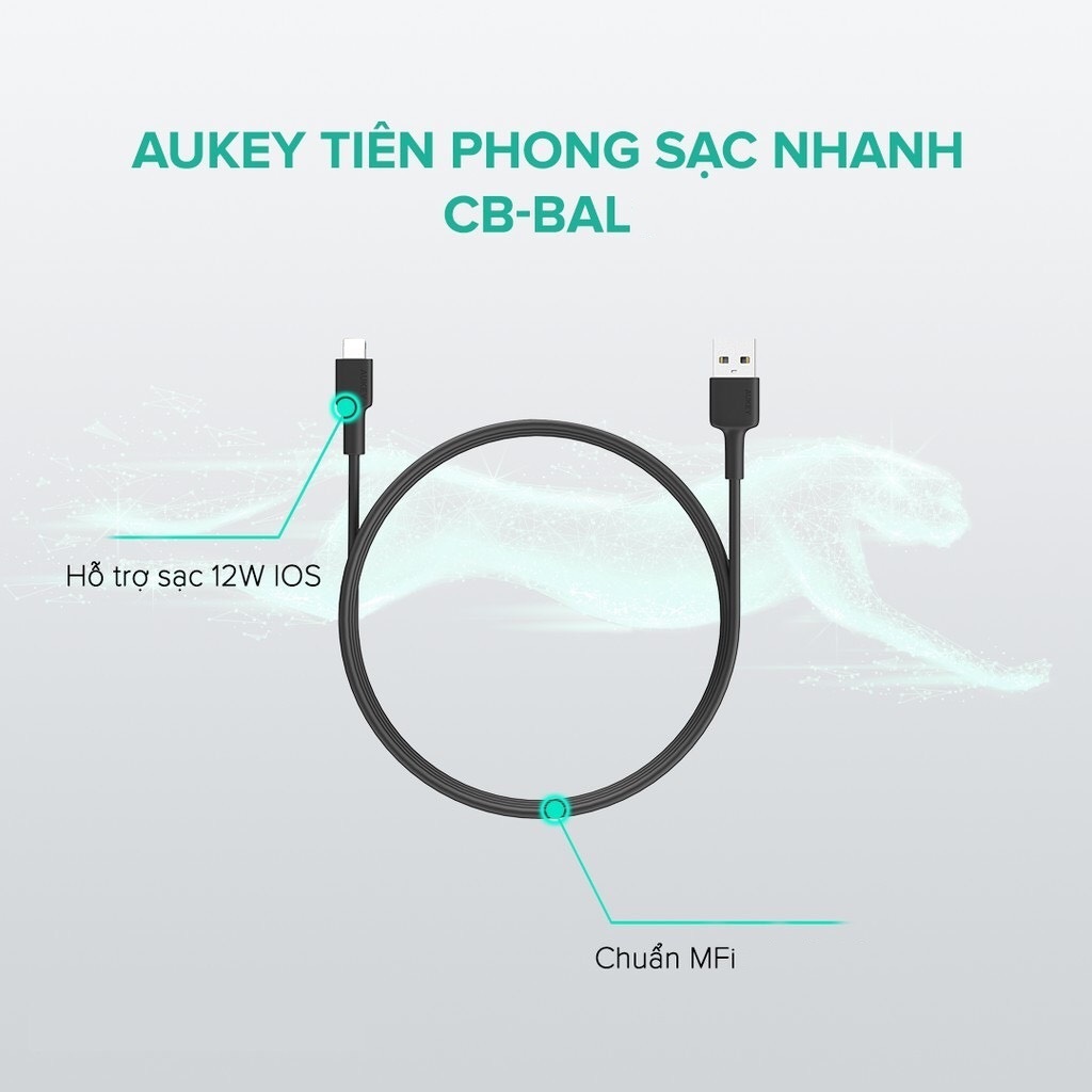 Cáp Sạc Lightning Aukey CB-BAL7 Chuẩn MFi Cho Mọi Thiết Bị Apple - Dài 0,9m - Hàng Chính Hãng