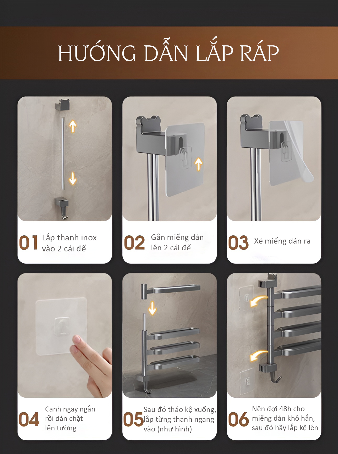 Giá Nhựa treo khăn 4 thanh xoay 180 độ không cần khoan tường