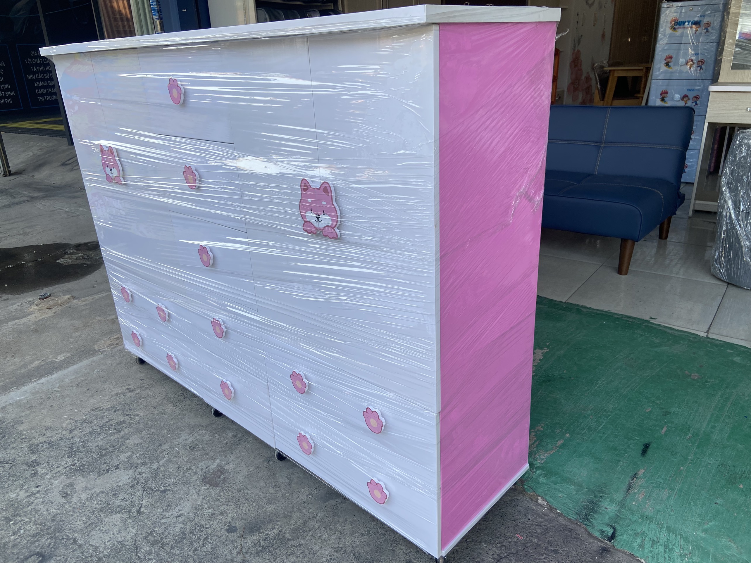 Tủ áo dễ thương trẻ em hình mèo Tundo ngang 1m6 x Cao 1m25 x sâu 45 cm
