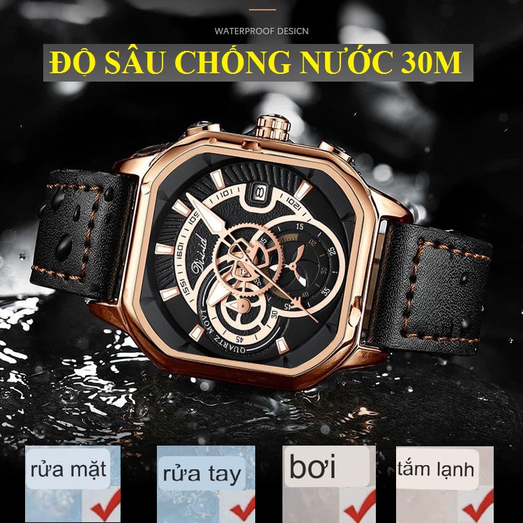 Đồng hồ nam chính hãng DIZIZID dây da cao cấp - Chạy full 6 kim và lịch ngày - Kim dạ quang - Thiết kế nam tính - Tặng kèm pin dự phòng DZBT89