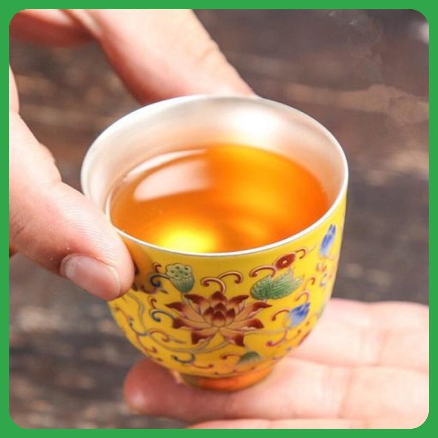 Chén Uống Trà Tử Sa Tráng Bạc SƯƠNG MAI Họa Tiết Hoa Sen Ngũ Sắc Tinh Tế Sang Trọng Dung Tích 70ML