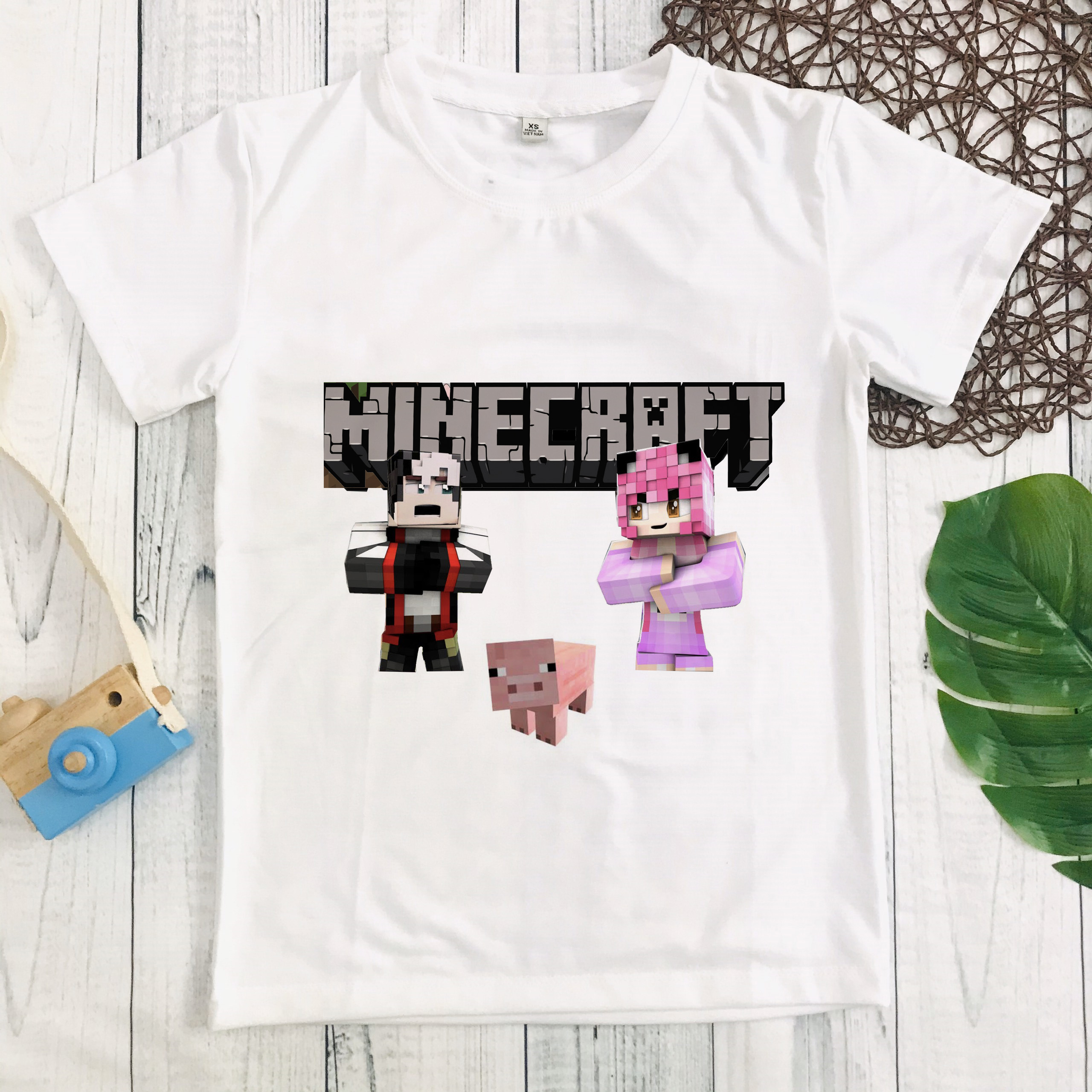 Áo thun trắng Minecraft cho bé gái dễ thương