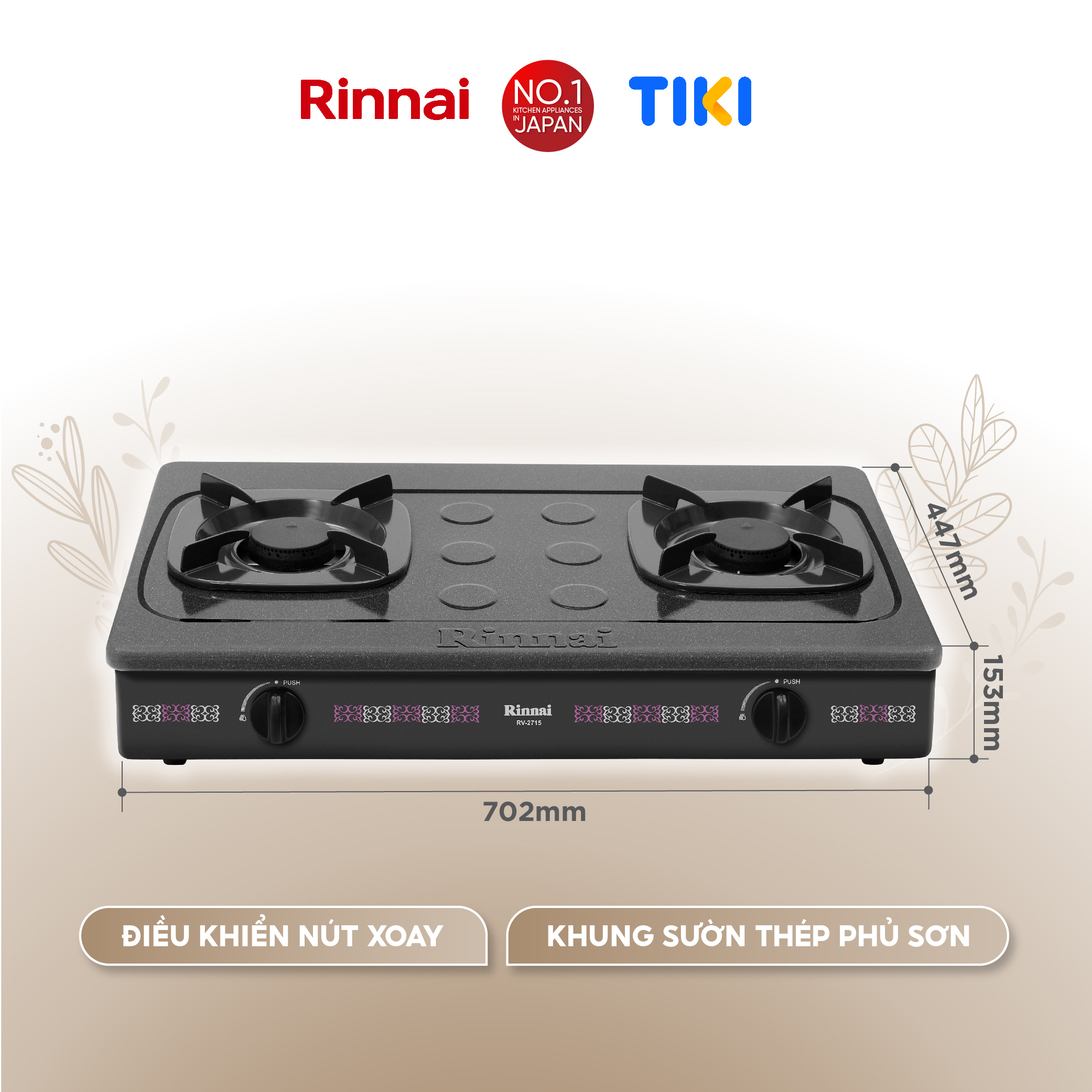 Bếp gas dương Rinnai RV-2715(G) mặt bếp men và kiềng bếp men - Hàng chính hãng
