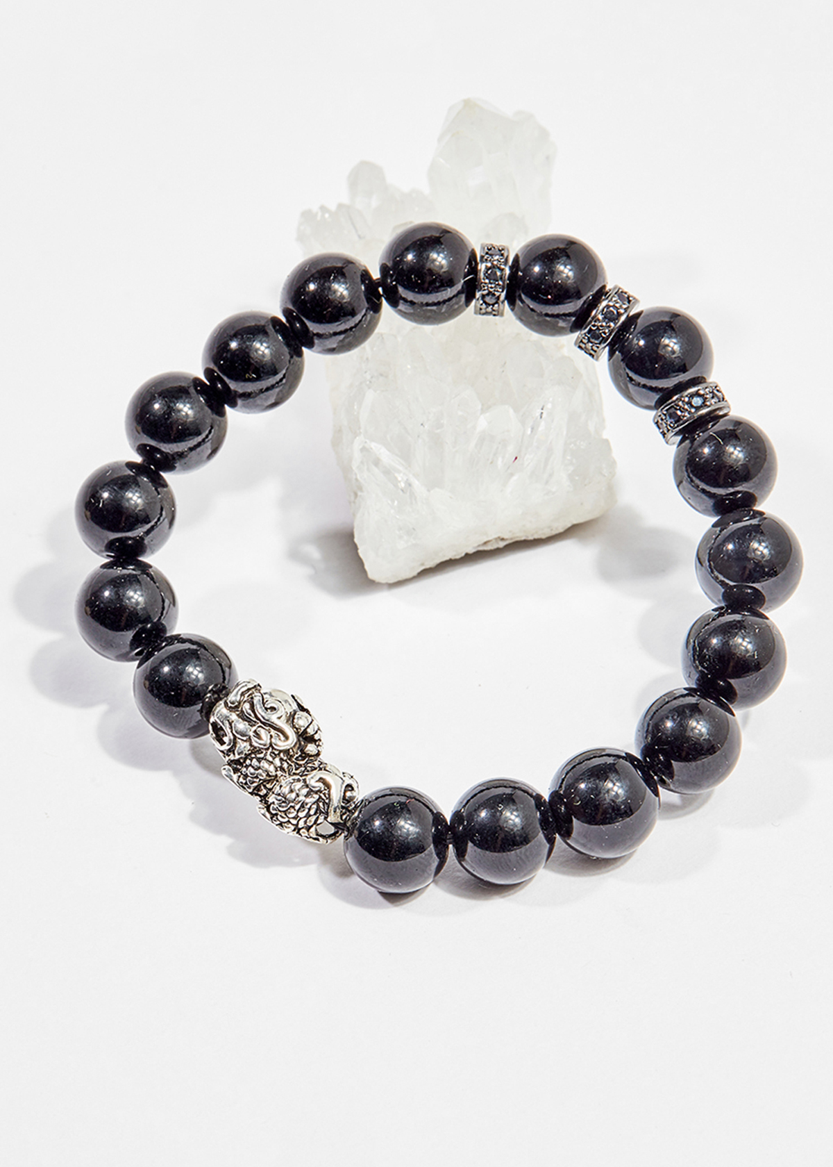 Vòng tay phong thủy đá obsidian charm tỳ hưu 10mm mệnh thủy , mộc- Ngọc Quý Gemstones
